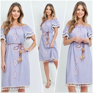 Linen Off Shoulder Feather Dress Size Small Medium Large Women 4 6 8 10